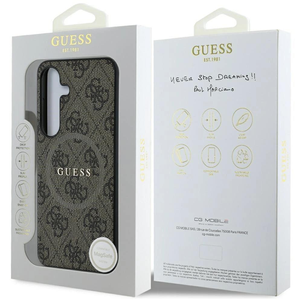 Guess Leather 4G Colored Ring Classic Logo MagSafe Samsung Galaxy S25 case brown_7