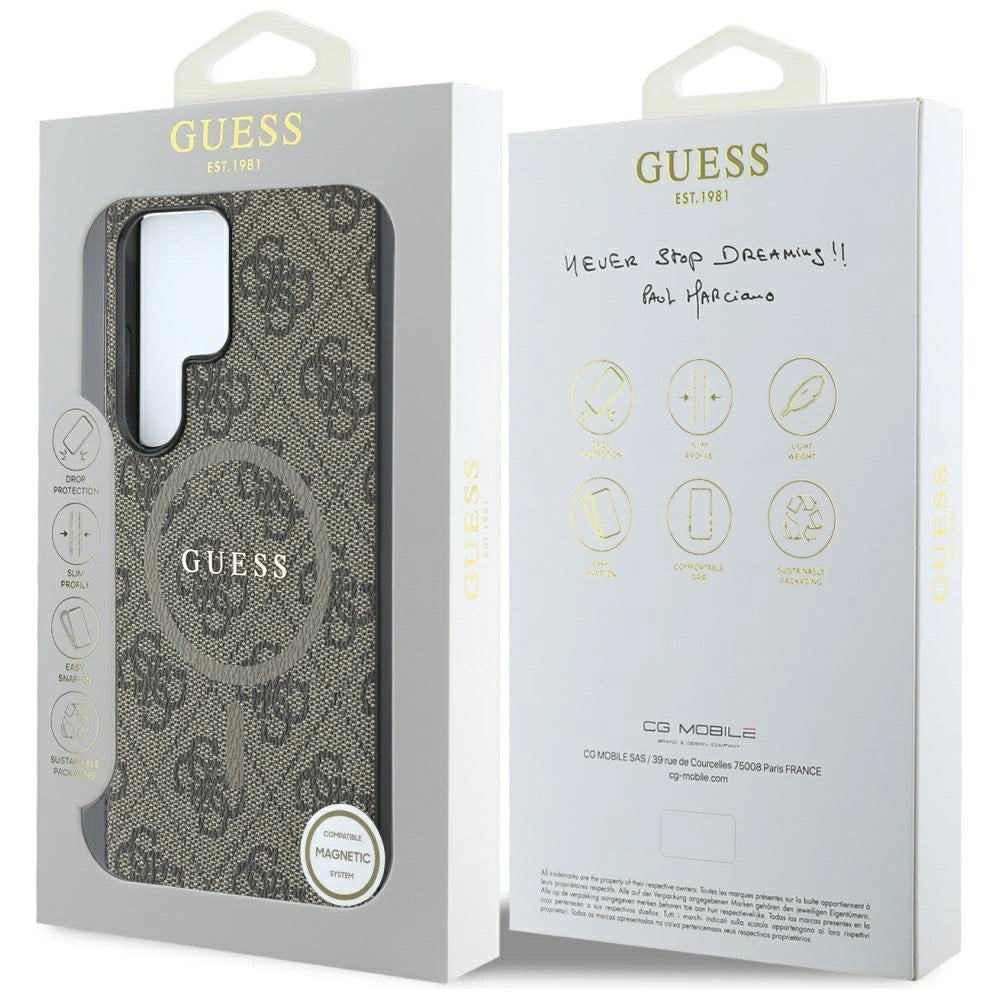 Guess Leather 4G Colored Ring Classic Logo MagSafe Case Samsung Galaxy S25 Ultra brown_7