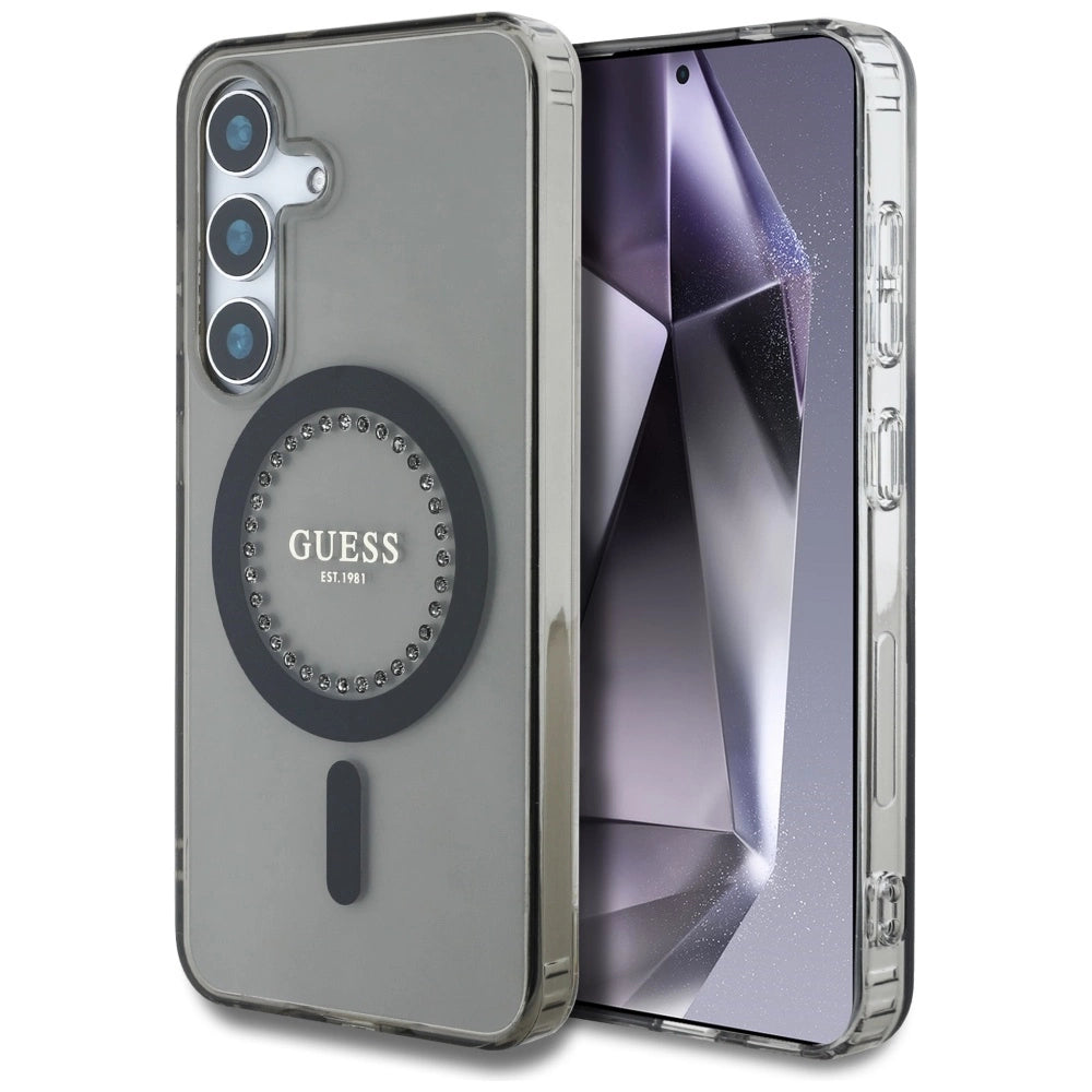 Guess Rhinestones Printed Classic Logo MagSafe Samsung Galaxy S25 case black_0