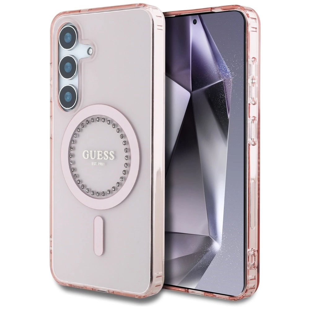 Guess Rhinestones Printed Classic Logo MagSafe Samsung Galaxy S25 Case Pink_0