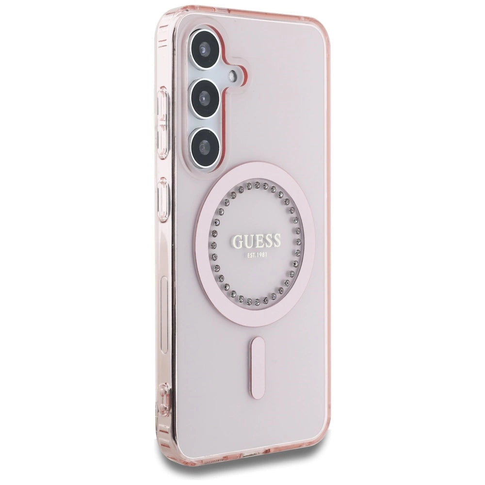 Guess Rhinestones Printed Classic Logo MagSafe Samsung Galaxy S25 Case Pink_3