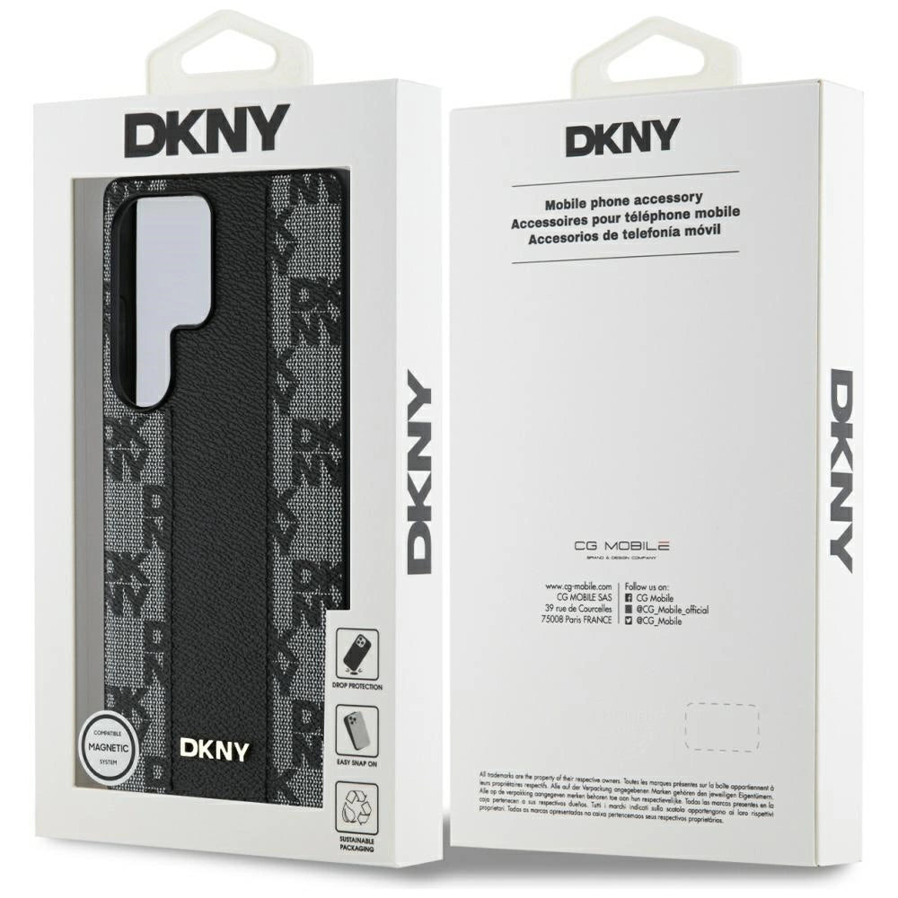 DKNY Leather Checkered Pattern MagSafe Case for Samsung Galaxy S25 Ultra Black_7