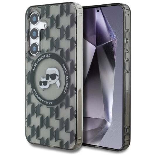 Case Karl Lagerfeld Button Karl&amp;Choupette Heads On KL Pattern MagSafe Samsung Galaxy S25 black_0
