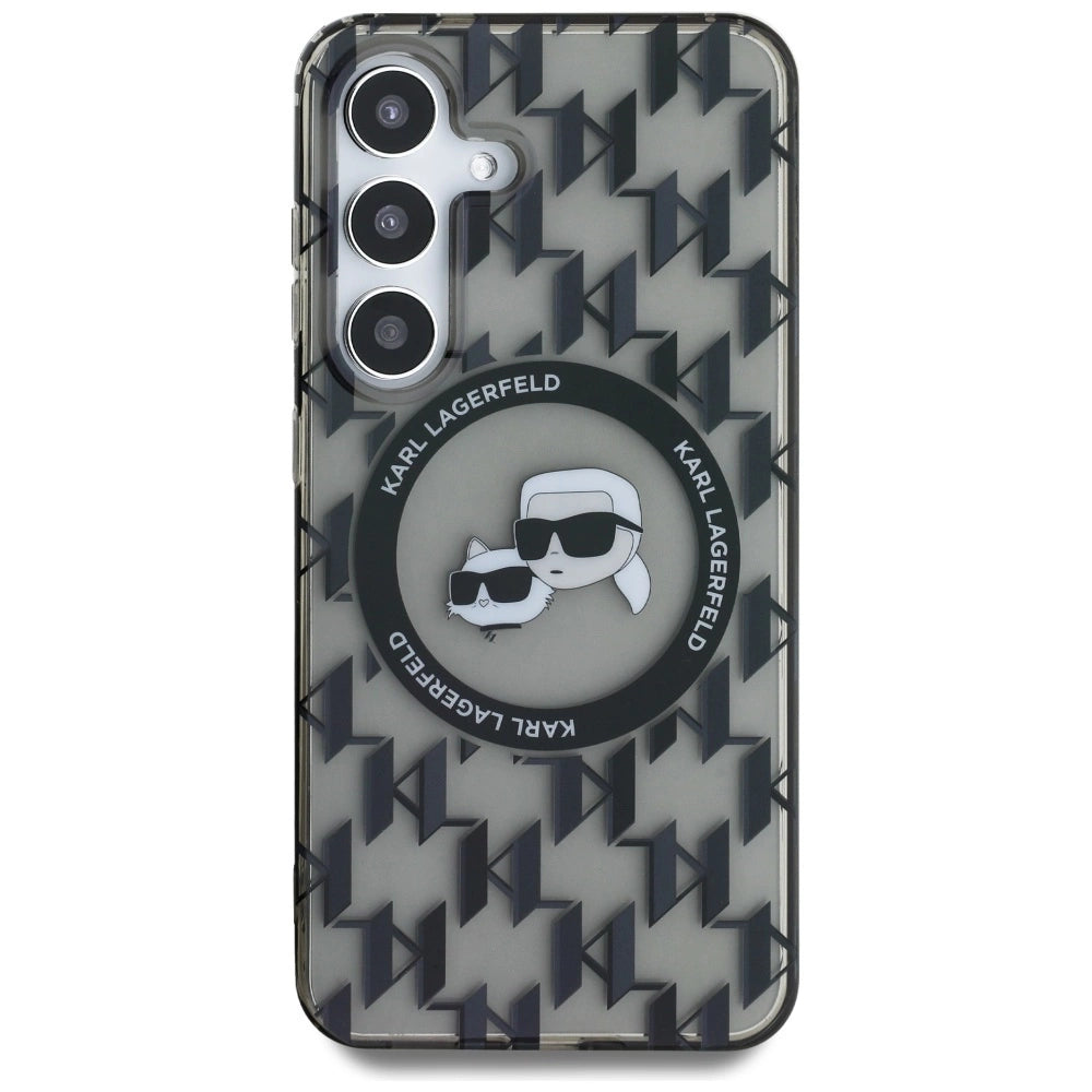 Case Karl Lagerfeld Button Karl&amp;Choupette Heads On KL Pattern MagSafe Samsung Galaxy S25 black_2