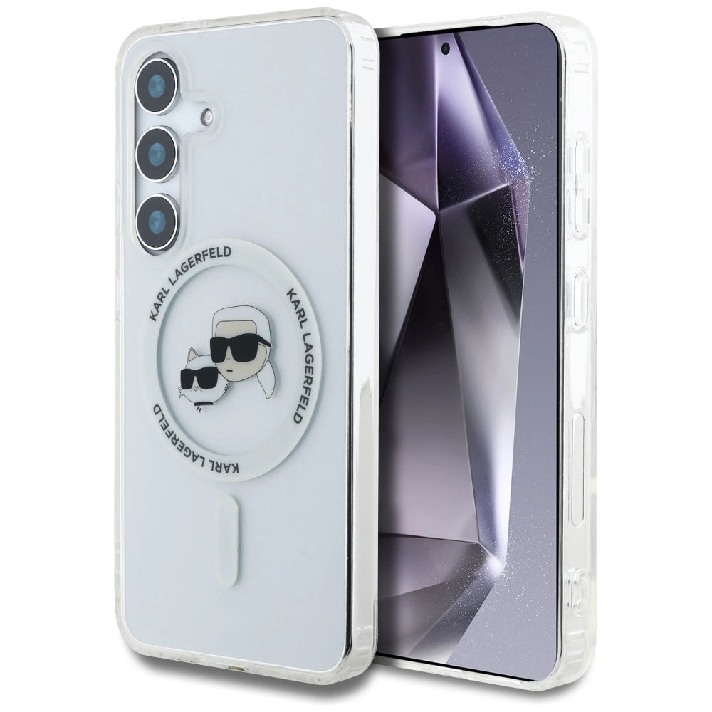 Case Karl Lagerfeld Button Karl &amp; Choupette Heads Printed Logo MagSafe Samsung Galaxy S25 white_0