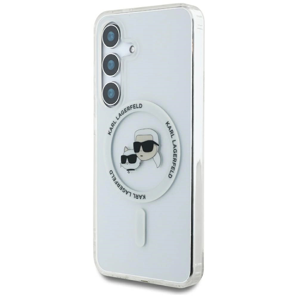 Case Karl Lagerfeld Button Karl &amp; Choupette Heads Printed Logo MagSafe Samsung Galaxy S25 white_1