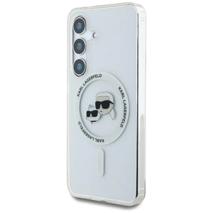 Case Karl Lagerfeld Button Karl &amp; Choupette Heads Printed Logo MagSafe Samsung Galaxy S25 white_1