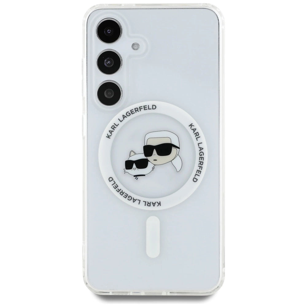 Case Karl Lagerfeld Button Karl &amp; Choupette Heads Printed Logo MagSafe Samsung Galaxy S25 white_2