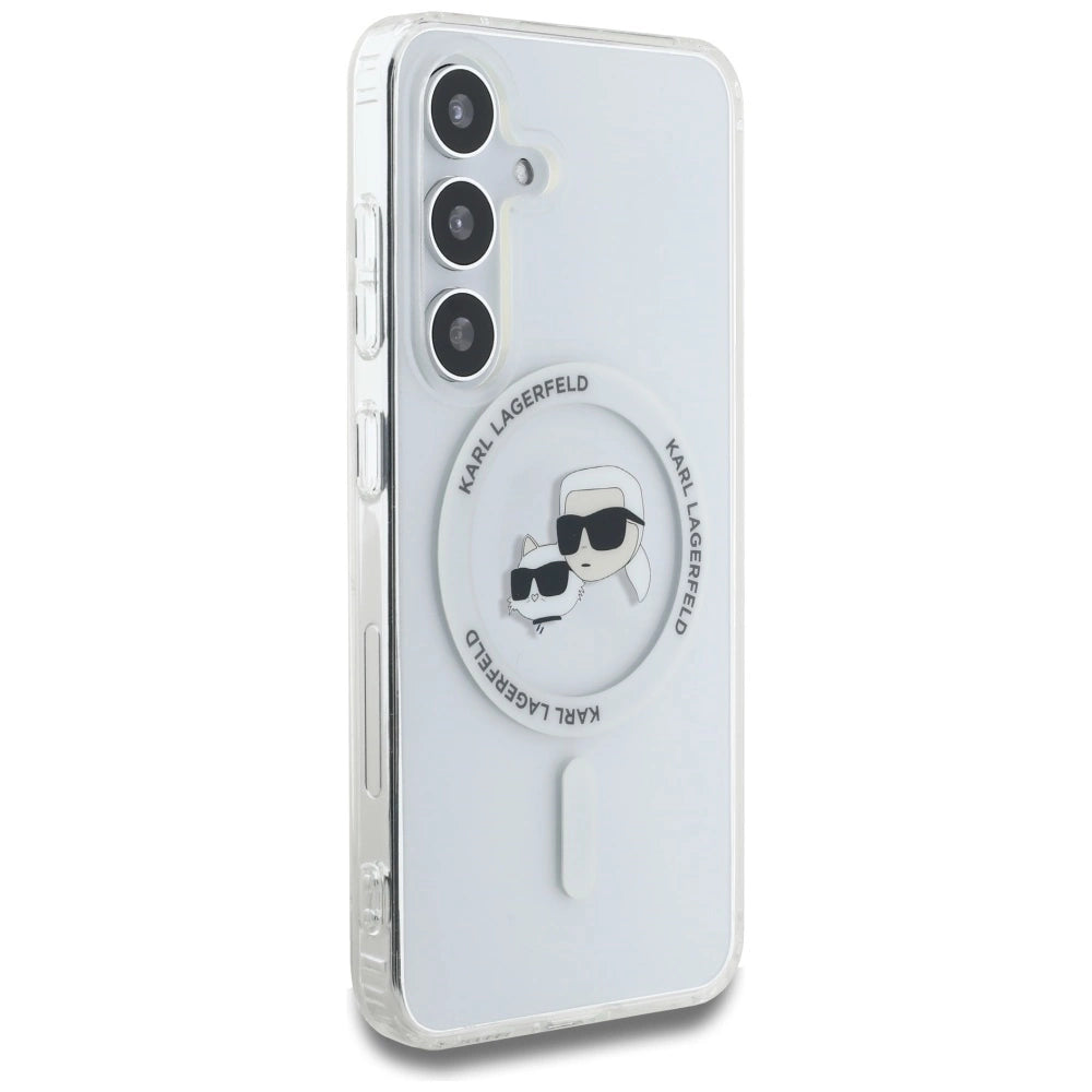 Case Karl Lagerfeld Button Karl &amp; Choupette Heads Printed Logo MagSafe Samsung Galaxy S25 white_3