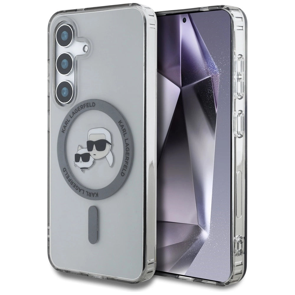 Karl Lagerfeld Button Karl &amp; Choupette Heads Printed Logo MagSafe Samsung Galaxy S25 Plus case black_0