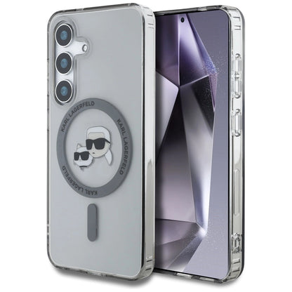 Karl Lagerfeld Button Karl &amp; Choupette Heads Printed Logo MagSafe Samsung Galaxy S25 Plus case black_0