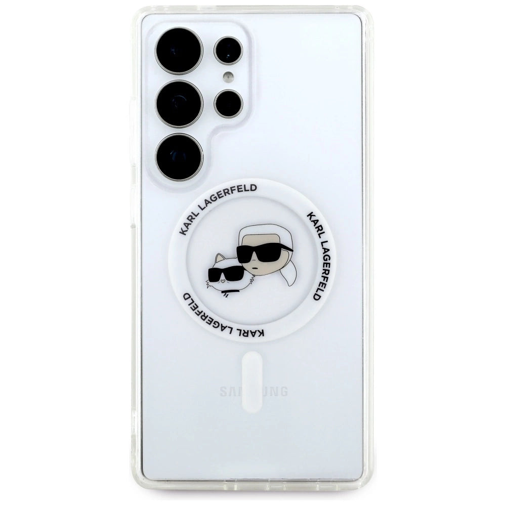 Case Karl Lagerfeld Button Karl &amp; Choupette Heads Printed Logo MagSafe Samsung Galaxy S25 Ultra white_2
