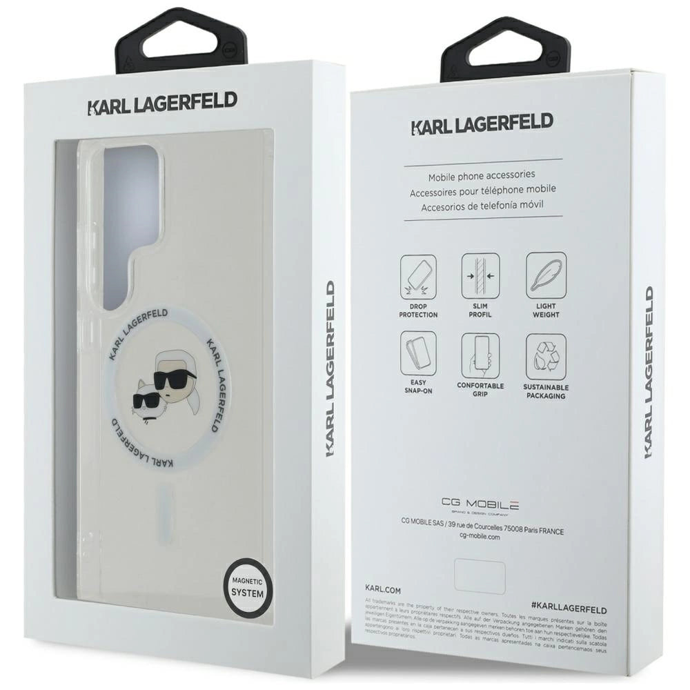 Case Karl Lagerfeld Button Karl &amp; Choupette Heads Printed Logo MagSafe Samsung Galaxy S25 Ultra white_7