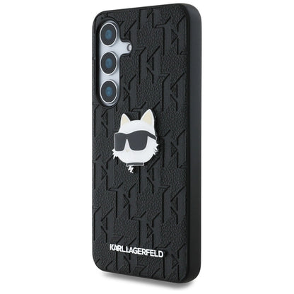 Karl Lagerfeld Leather Monogram Pin Logo Choupette Head Samsung Galaxy S25 Case Black_1