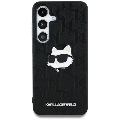 Karl Lagerfeld Leather Monogram Pin Logo Choupette Head Samsung Galaxy S25 Case Black_2