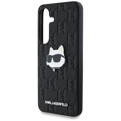 Karl Lagerfeld Leather Monogram Pin Logo Choupette Head Samsung Galaxy S25 Case Black_5