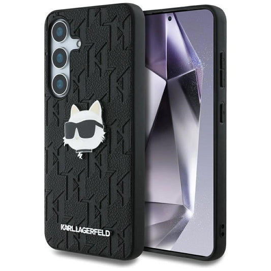 Karl Lagerfeld Leather Monogram Pin Logo Choupette Head Samsung Galaxy S25 Plus Case Black_0