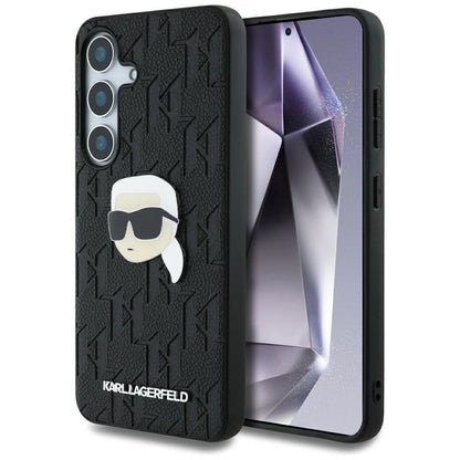 Karl Lagerfeld Leather Monogram Pin Logo Karl Head Samsung Galaxy S25 Case Black_0