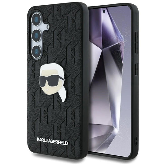 Karl Lagerfeld Leather Monogram Pin Logo Karl Head Samsung Galaxy S25 Case Black_0