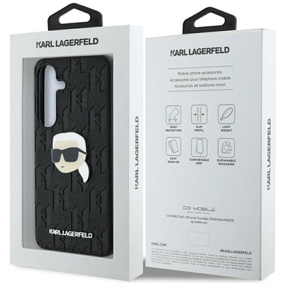 Karl Lagerfeld Leather Monogram Pin Logo Karl Head Samsung Galaxy S25 Case Black_7