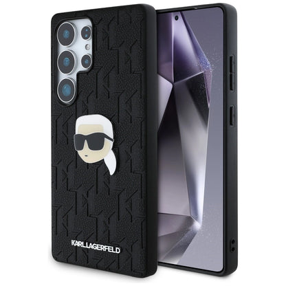 Karl Lagerfeld Leather Monogram Pin Logo Karl Head Samsung Galaxy S25 Ultra Case Black_0