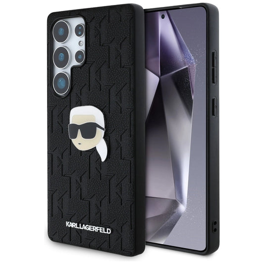 Karl Lagerfeld Leather Monogram Pin Logo Karl Head Samsung Galaxy S25 Ultra Case Black_0