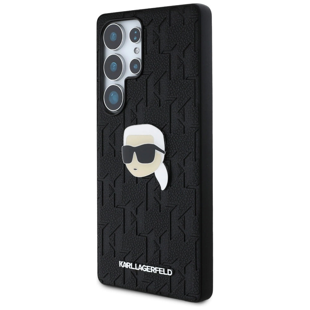 Karl Lagerfeld Leather Monogram Pin Logo Karl Head Samsung Galaxy S25 Ultra Case Black_1