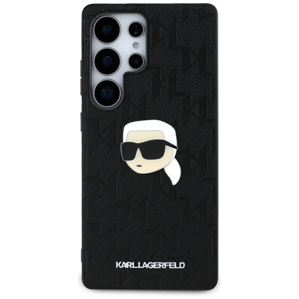 Karl Lagerfeld Leather Monogram Pin Logo Karl Head Samsung Galaxy S25 Ultra Case Black_2