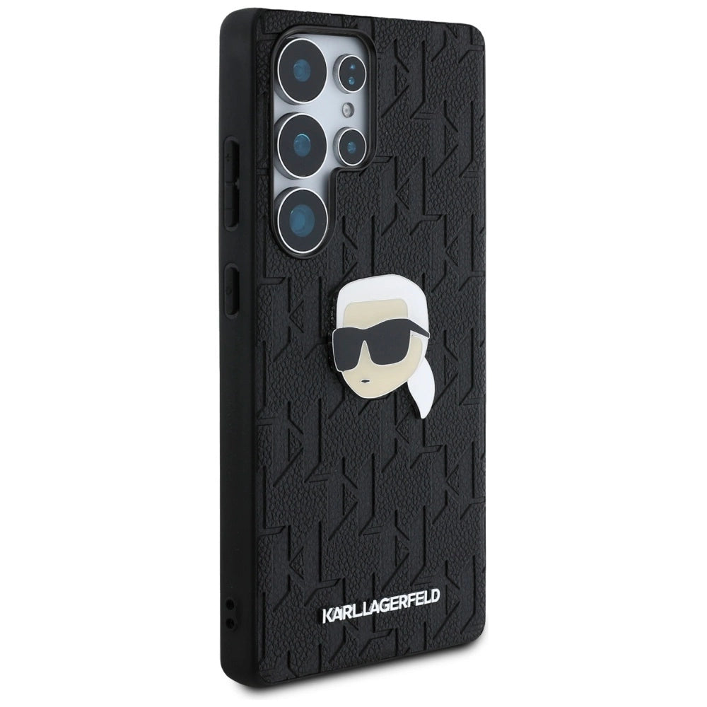 Karl Lagerfeld Leather Monogram Pin Logo Karl Head Samsung Galaxy S25 Ultra Case Black_3