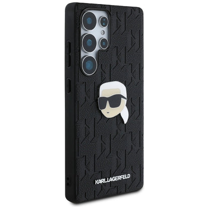 Karl Lagerfeld Leather Monogram Pin Logo Karl Head Samsung Galaxy S25 Ultra Case Black_3