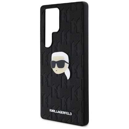 Karl Lagerfeld Leather Monogram Pin Logo Karl Head Samsung Galaxy S25 Ultra Case Black_5