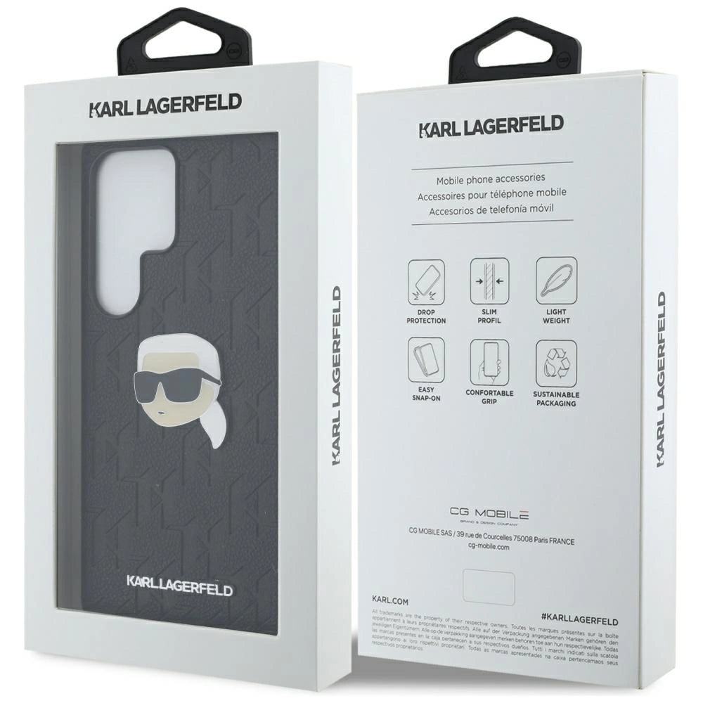 Karl Lagerfeld Leather Monogram Pin Logo Karl Head Samsung Galaxy S25 Ultra Case Black_7