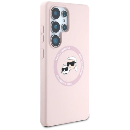 Karl Lagerfeld Silicone Double Heads And Circle MagSafe Samsung Galaxy S25 Ultra Case Pink_3