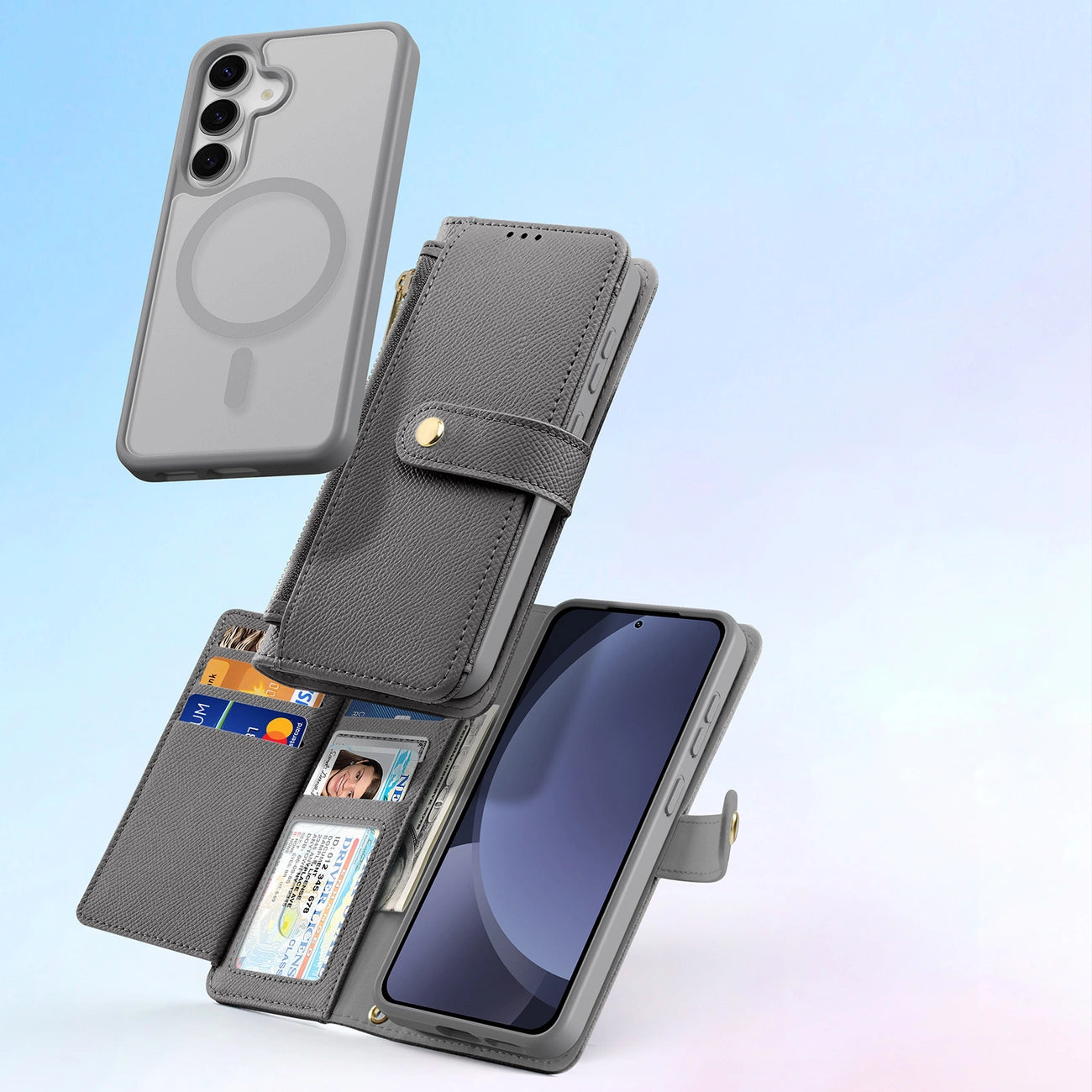 Dux Ducis Lawa Leather Case for Samsung Galaxy S25 with Detachable Magnetic Wallet - Gray_9