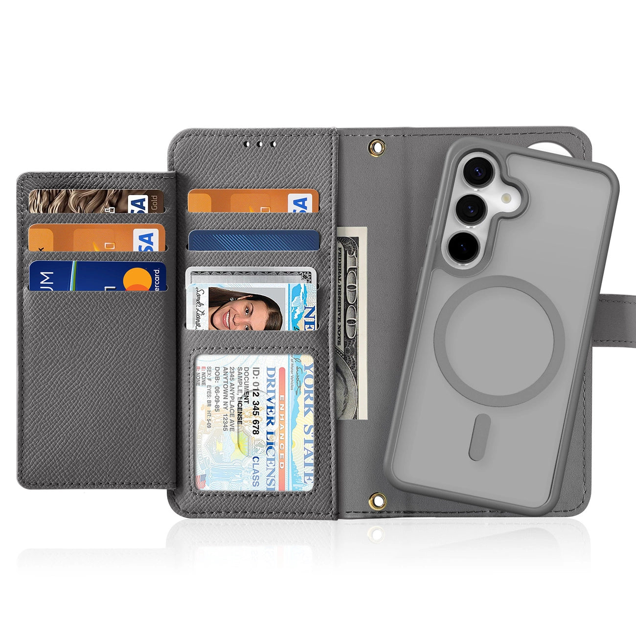 Dux Ducis Lawa Leather Case for Samsung Galaxy S25+ with Detachable Magnetic Wallet - Gray_8