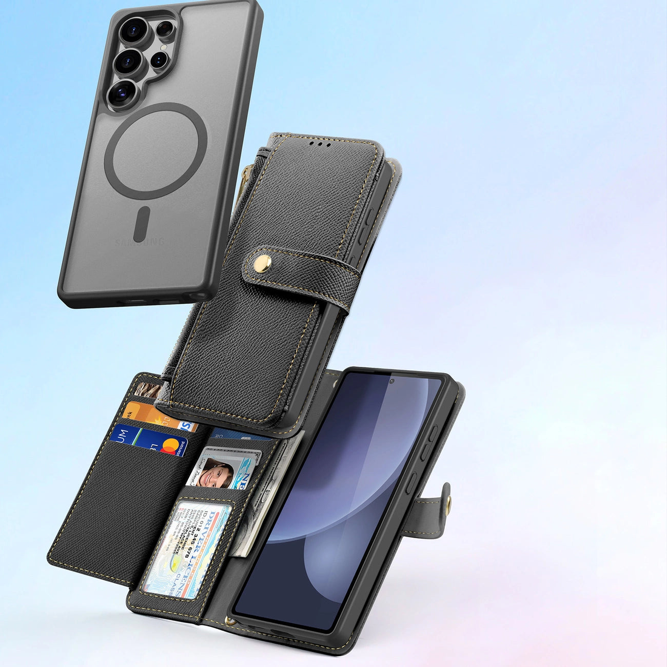 Dux Ducis Lawa Leather Case for Samsung Galaxy S25 Ultra with Detachable Magnetic Wallet - Black_10