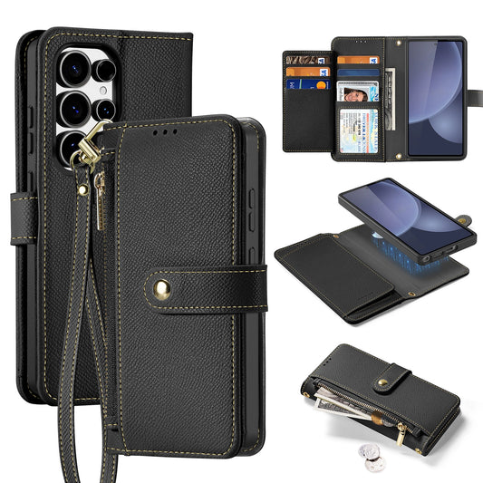 Dux Ducis Lawa Leather Case for Samsung Galaxy S25 Ultra with Detachable Magnetic Wallet - Black_0
