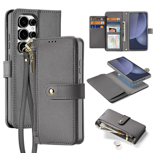 Dux Ducis Lawa Leather Case for Samsung Galaxy S25 Ultra with Detachable Magnetic Wallet - Gray_0