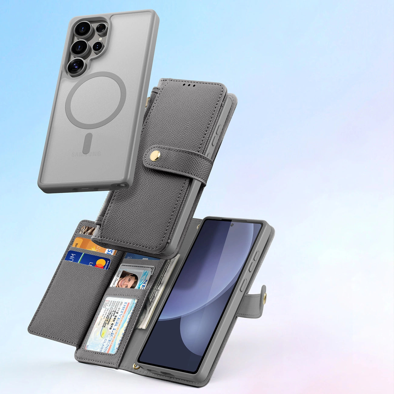 Dux Ducis Lawa Leather Case for Samsung Galaxy S25 Ultra with Detachable Magnetic Wallet - Gray_9
