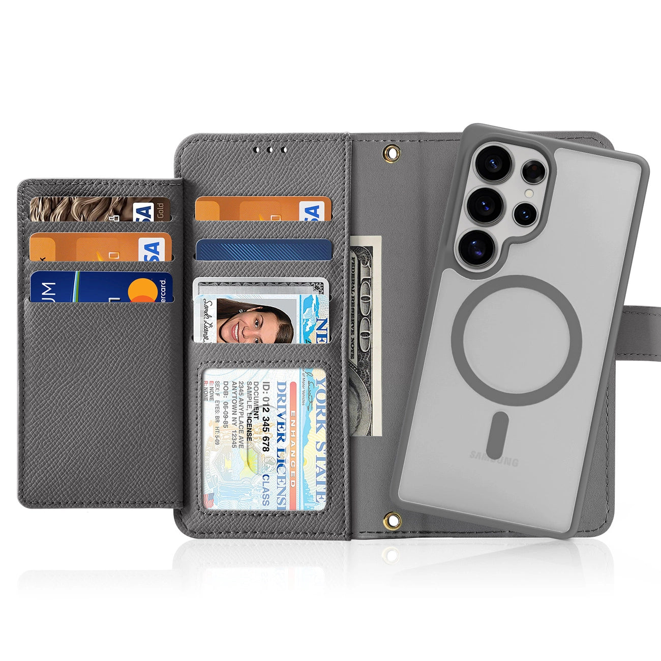 Dux Ducis Lawa Leather Case for Samsung Galaxy S25 Ultra with Detachable Magnetic Wallet - Gray_11
