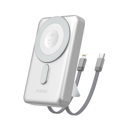 Dudao K29 10000mAh PD 20W MagSafe Powerbank with Metal Case, Stand and Built-in USB-C/ Lightning Cables - Silver_0