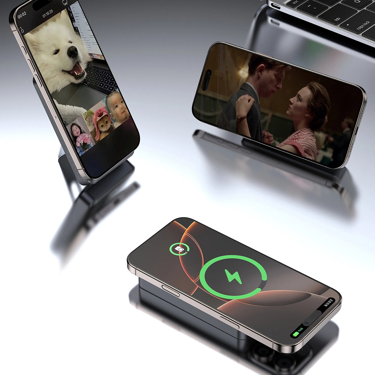 Dudao K29 10000mAh PD 20W MagSafe Powerbank with Metal Case, Stand and Built-in USB-C/ Lightning Cables - Silver_5