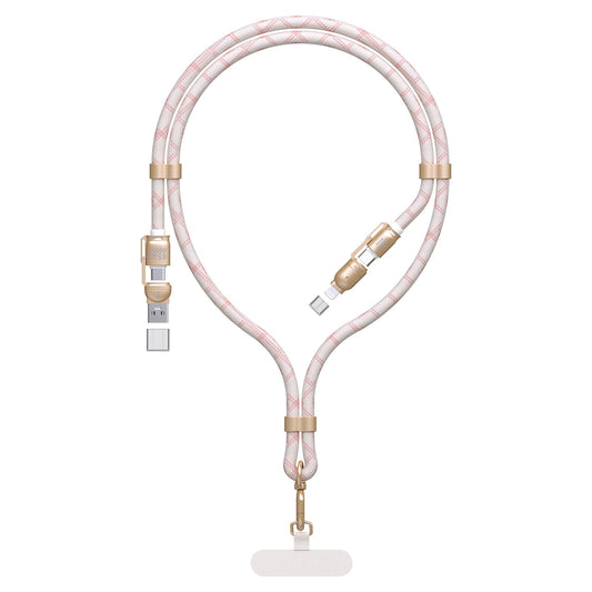 Dudao L20MAX 4in1 Cable / Lanyard USB-A / USB-C / Lightning PD QC 65W 1.5m - Pink_0