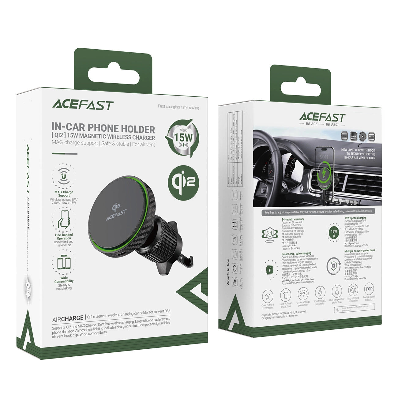 Acefast D33 Car Holder with Qi2 15W Magnetic Charger for Air Vent - Black_6