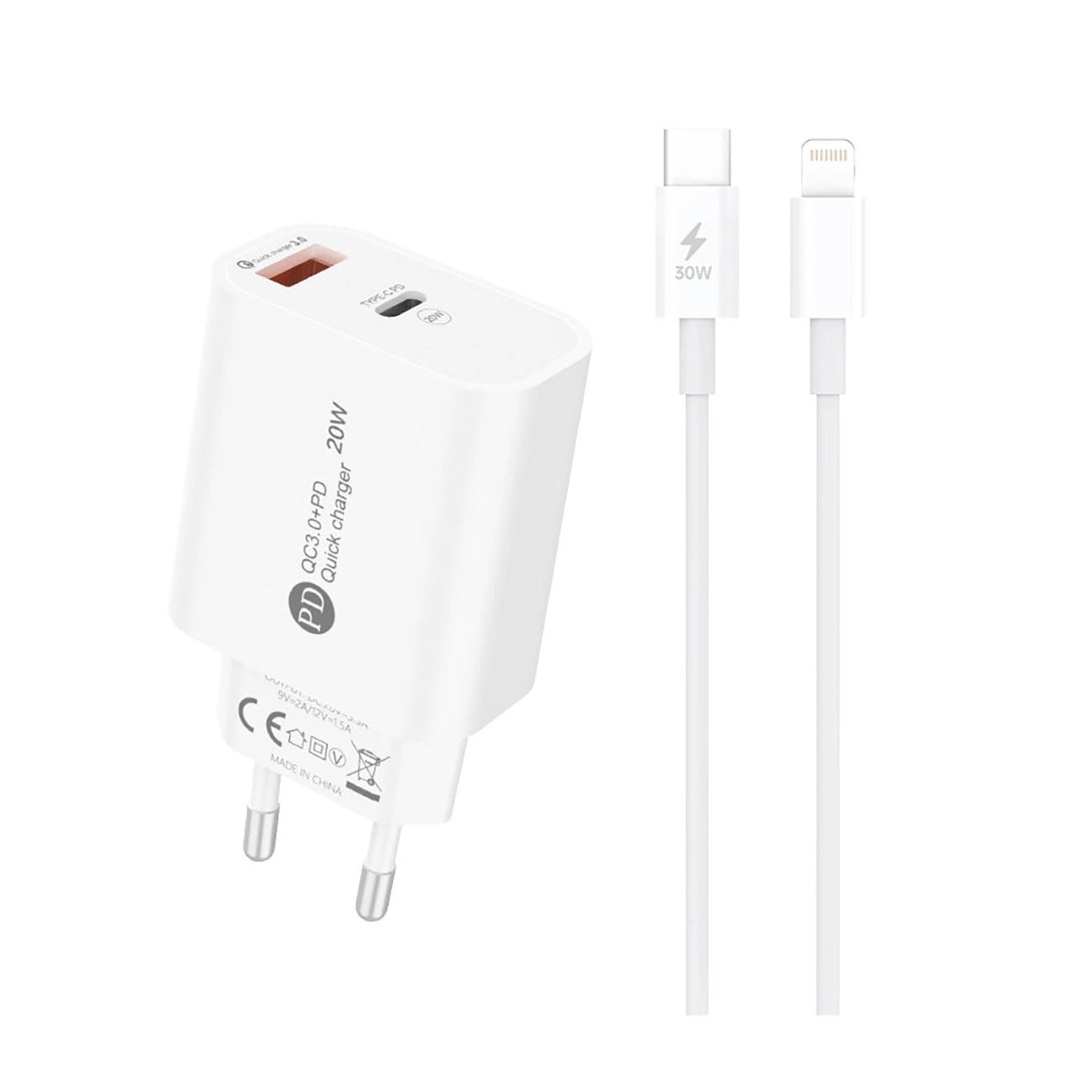 A6MaxL 20W USB-A USB-C Wall Charger with 1m USB-C - Lightning Cable - White_0