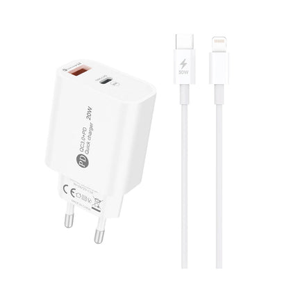 A6MaxL 20W USB-A USB-C Wall Charger with 1m USB-C - Lightning Cable - White_0