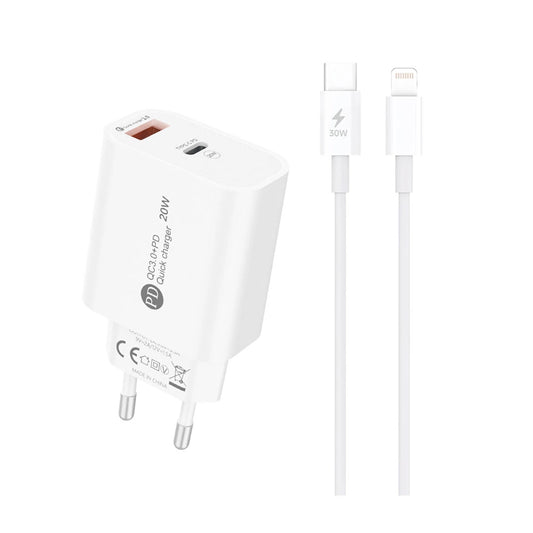 A6MaxL 20W USB-A USB-C Wall Charger with 1m USB-C - Lightning Cable - White_0