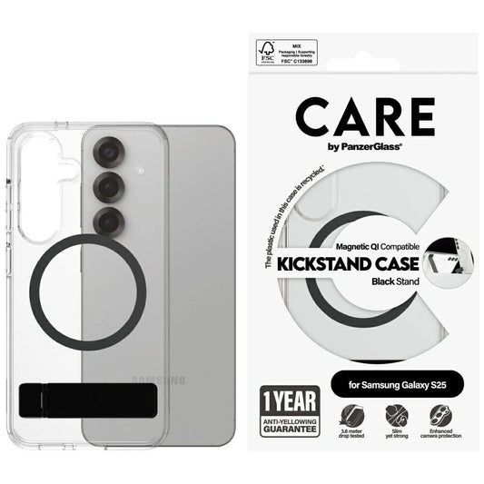 CARE by PanzerGlass Feature Black Kickstand &amp; QI Case for Samsung Galaxy S25 - Transparent_0