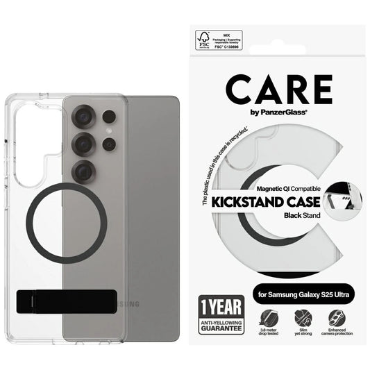 CARE by PanzerGlass Feature Black Kickstand &amp; QI Case for Samsung Galaxy S25 Ultra - Transparent_0