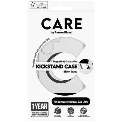 CARE by PanzerGlass Feature Black Kickstand &amp; QI Case for Samsung Galaxy S25 Ultra - Transparent_3